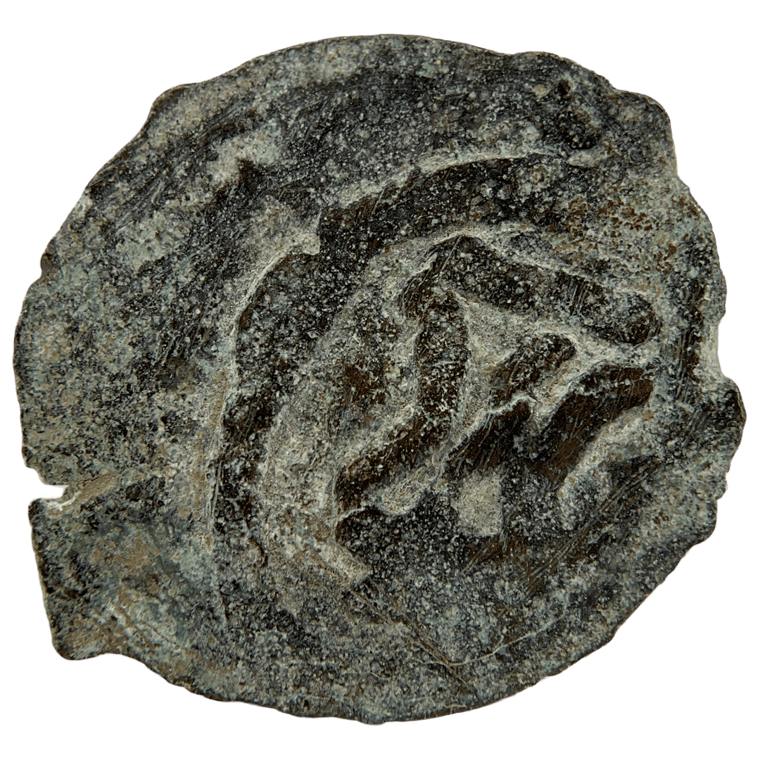 Obverse of bronze Herod the Great prutah, showing a royal diadem