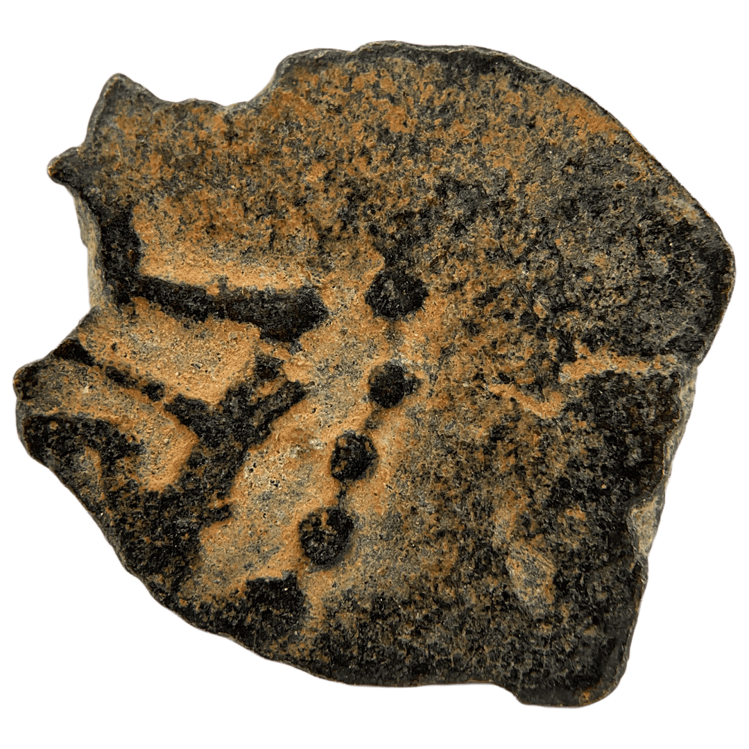 Reverse of bronze Herod the Great prutah, showing a three-legged Temple table