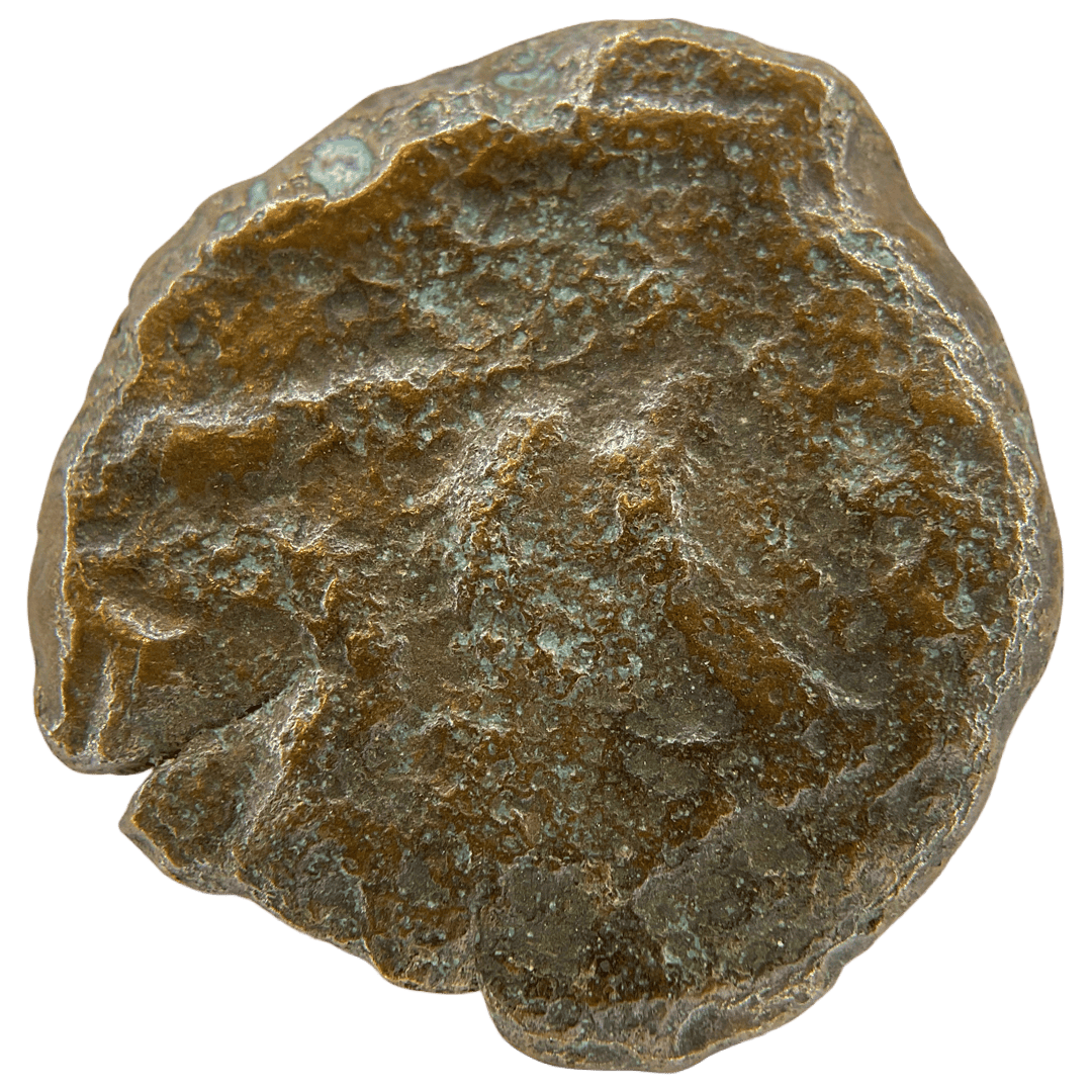 Reverse of bronze Herod the Great prutah, showing a three-legged Temple table