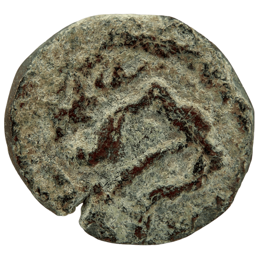 Obverse of bronze Herod the Great prutah, showing a royal diadem