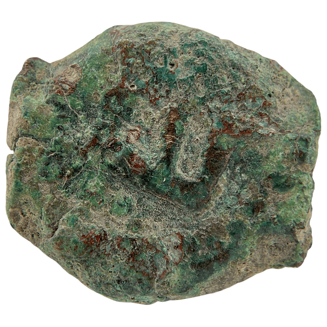 Obverse of bronze Herod the Great prutah, showing a royal diadem