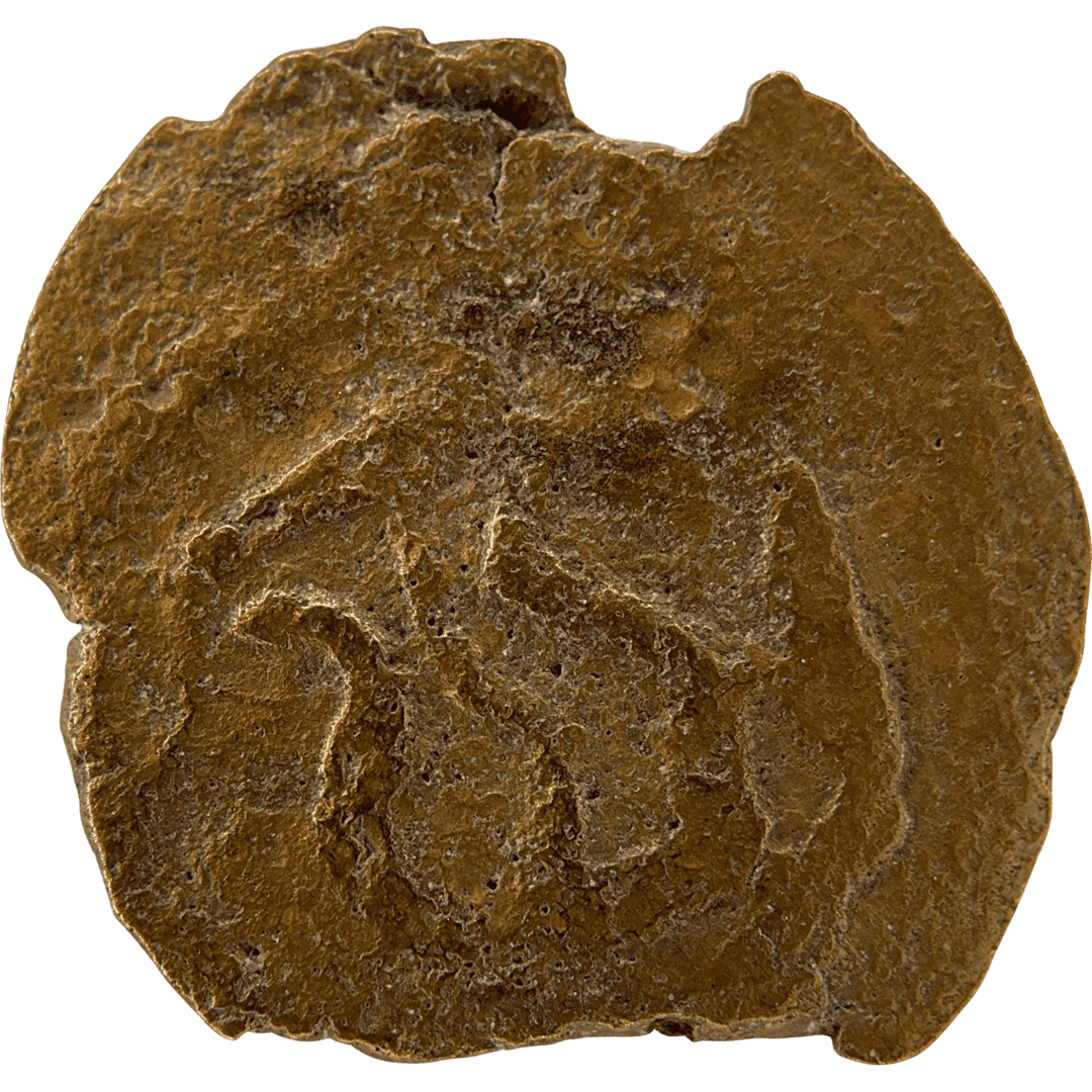 Reverse of bronze Herod the Great prutah, showing a three-legged Temple table