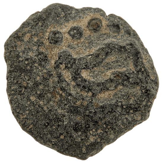 Reverse of bronze Herod the Great prutah, showing a three-legged Temple table