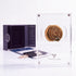Bronze Masada prutah, amphora obverse, in a display case with gift box, certificate and a packet of crushed Jerusalem stone