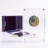 Bronze Masada prutah, amphora obverse, in a display case with gift box, certificate and a packet of crushed Jerusalem stone