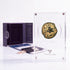 Bronze Masada prutah, amphora obverse, in a display case with gift box, certificate and a packet of crushed Jerusalem stone