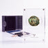 Bronze Masada prutah, amphora obverse, in a display case with gift box, certificate and a packet of crushed Jerusalem stone
