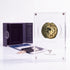 Bronze Masada prutah, amphora obverse, in a display case with gift box, certificate and a packet of crushed Jerusalem stone